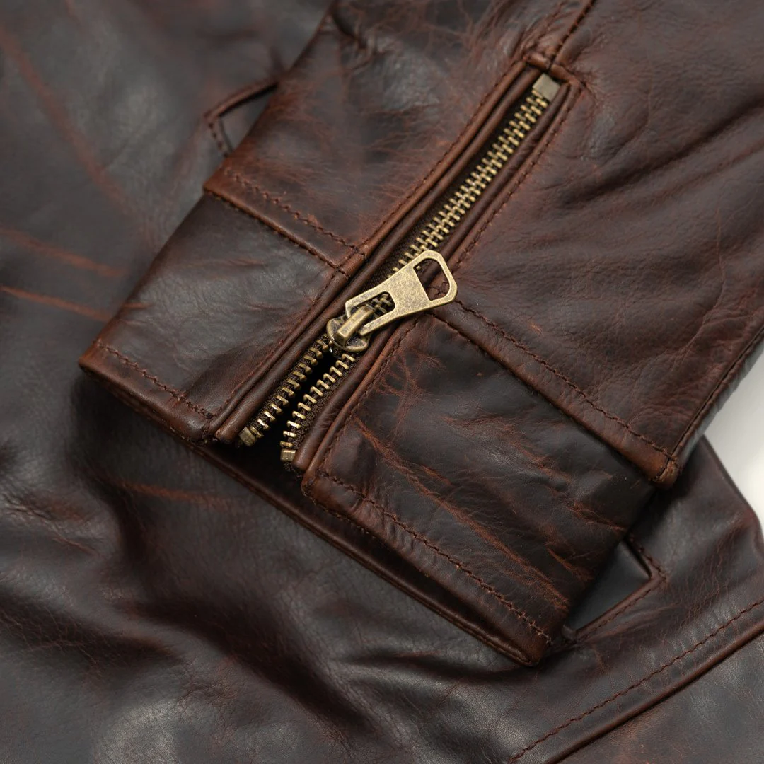 Men's Full Grain Cow Leather Brown Leather Jacket