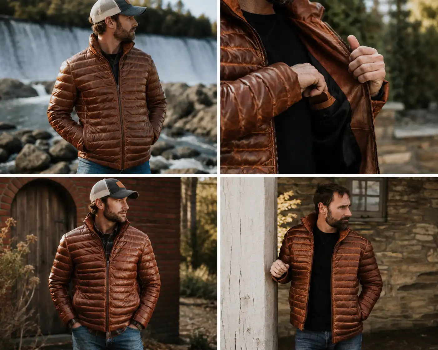 100% Full Grain Lambskin Brown Leather Puffer Jacket