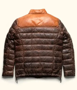 100% Full Grain Lambskin Tan & Brown Leather Puffer Jacket