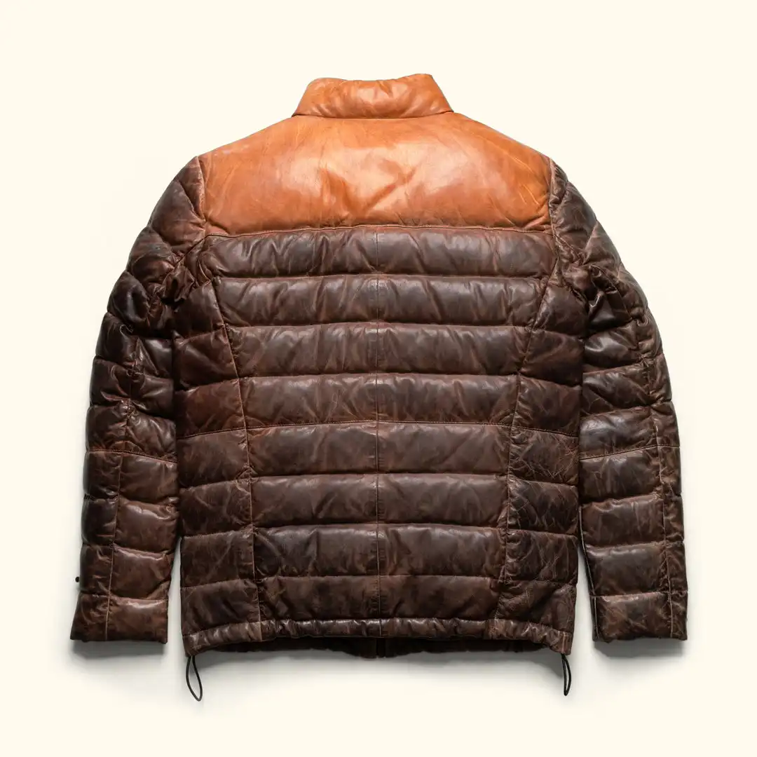 100% Full Grain Lambskin Tan & Brown Leather Puffer Jacket